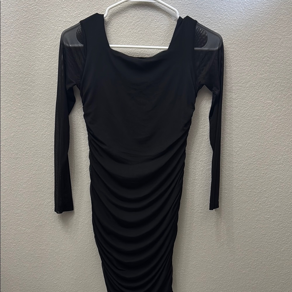 Black Ruched Scoop Neck Cocktail Dress